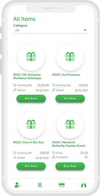 online auction item list on mobile